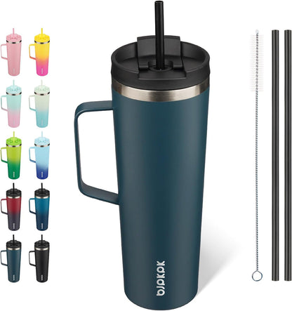 BJPKPK Insulated Tumbler with Handle, 18oz Insulated Tumblers with Lid and Straw, Stainless Steel Metal Water Bottles, Coffee Travel Mugs, Cups, Marshmallow