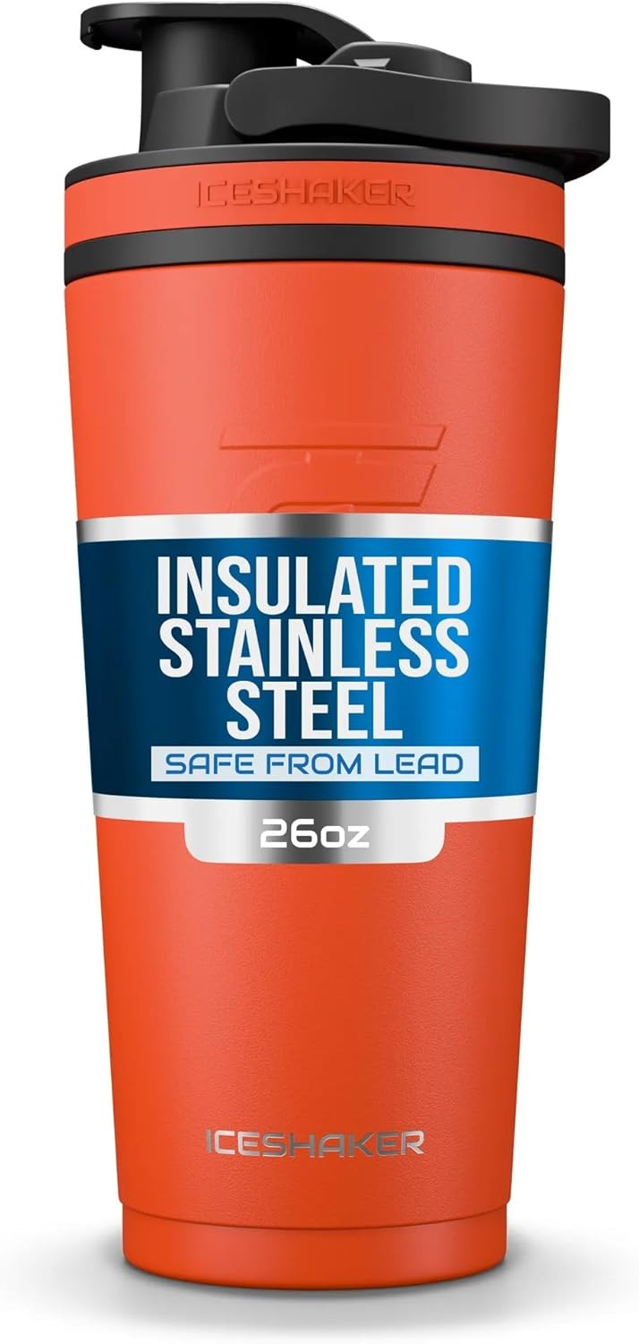 Ice Shaker Insulated Stainless Steel Shaker Bottle | 26oz, Black | Cold for 30+ Hours | Insulated Cup with Twist-on Agitator | Odor-Free Bottle for Protein Shakes, Water, Smoothies, Cocktails