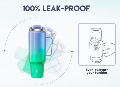 Meoky 32oz Tumbler with Handle, Stainless Steel Travel Mug with 2-in-1 Straw and Sip Lid, Vacuum Insulated Coffee Mug, 100% Leak Proof, Keeps Cold for 24 Hours or Hot for 8 Hours (Sky)