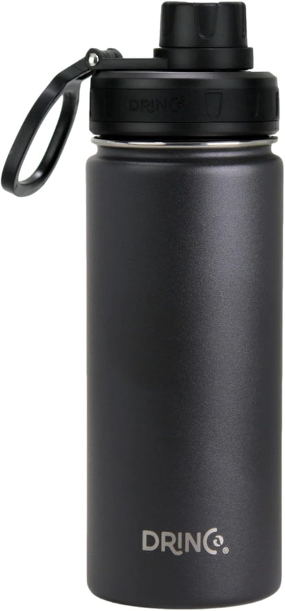 Drinco Stainless Steel Water Bottle Spout Lid Vacuum Insulated Double Wall Water Bottle Wide Mouth (40oz 32oz 22oz 18oz 14oz) Leak Proof Keep Cold Sport Camping Hiking (22 oz, 22oz Black)