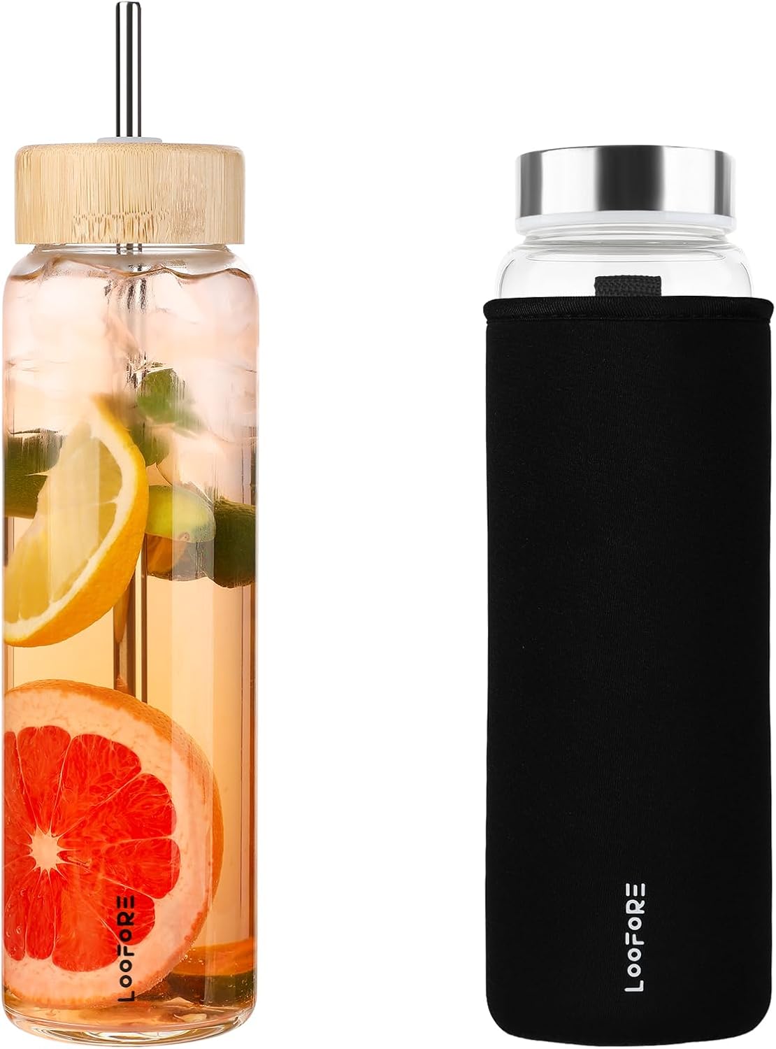 32 oz Glass Water Bottle with Straw - Reusable Eco Friendly Bpa Free - Borosilicate Glass Water Bottles with 2 Lids & Neoprene Sleeve - for Gym, Sports & Workout, Daily - 1 Pack