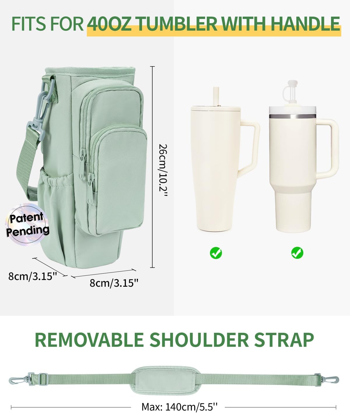 sportsnew Water Bottle Carrier Bag with Phone Pocket for 30oz 40oz Tumbler with Handle Accessories Insulated Water Bottle Holder Pouch with Strap Crossbody with Straw Cover