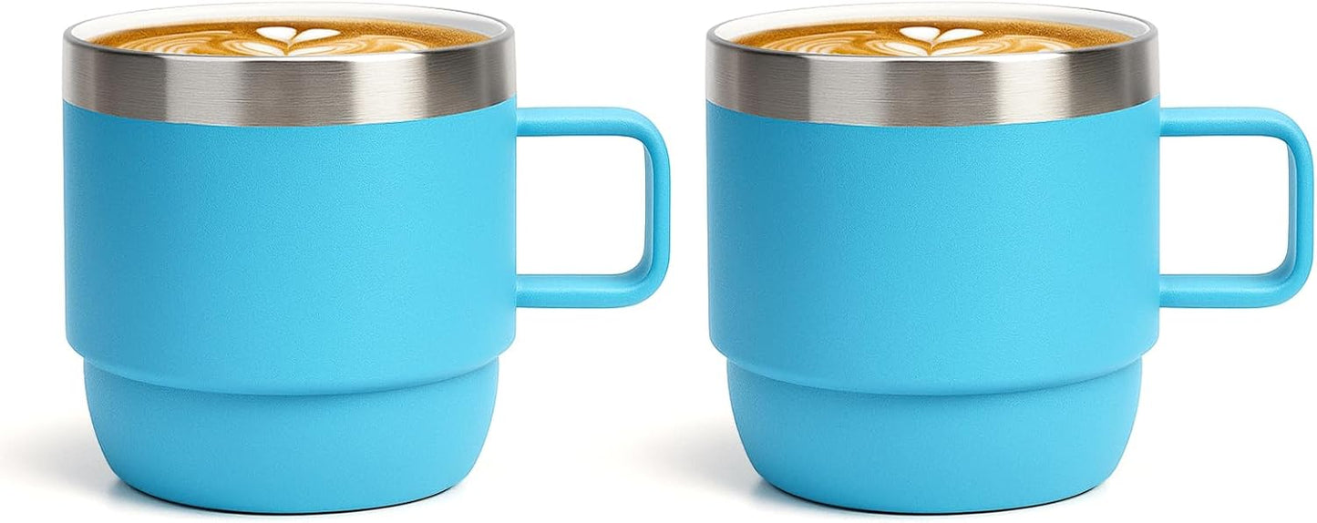 Zenbo 8 oz Stackable Espresso/Coffee Cups with Magnetic Lid, Ceramic-Lined 18/8 Stainless Steel Mini Tumblers, Double-Wall Vacuum Insulated & Dishwasher Safe for Travel & Office (Sage Green-2 Pack)
