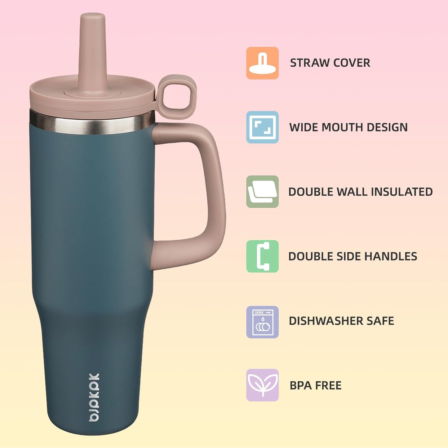BJPKPK 50oz Insulated Tumbler with Handle Stainless Steel Travel Coffee Mug with Lid Reusable Large Water Bottle with Straw,Sky