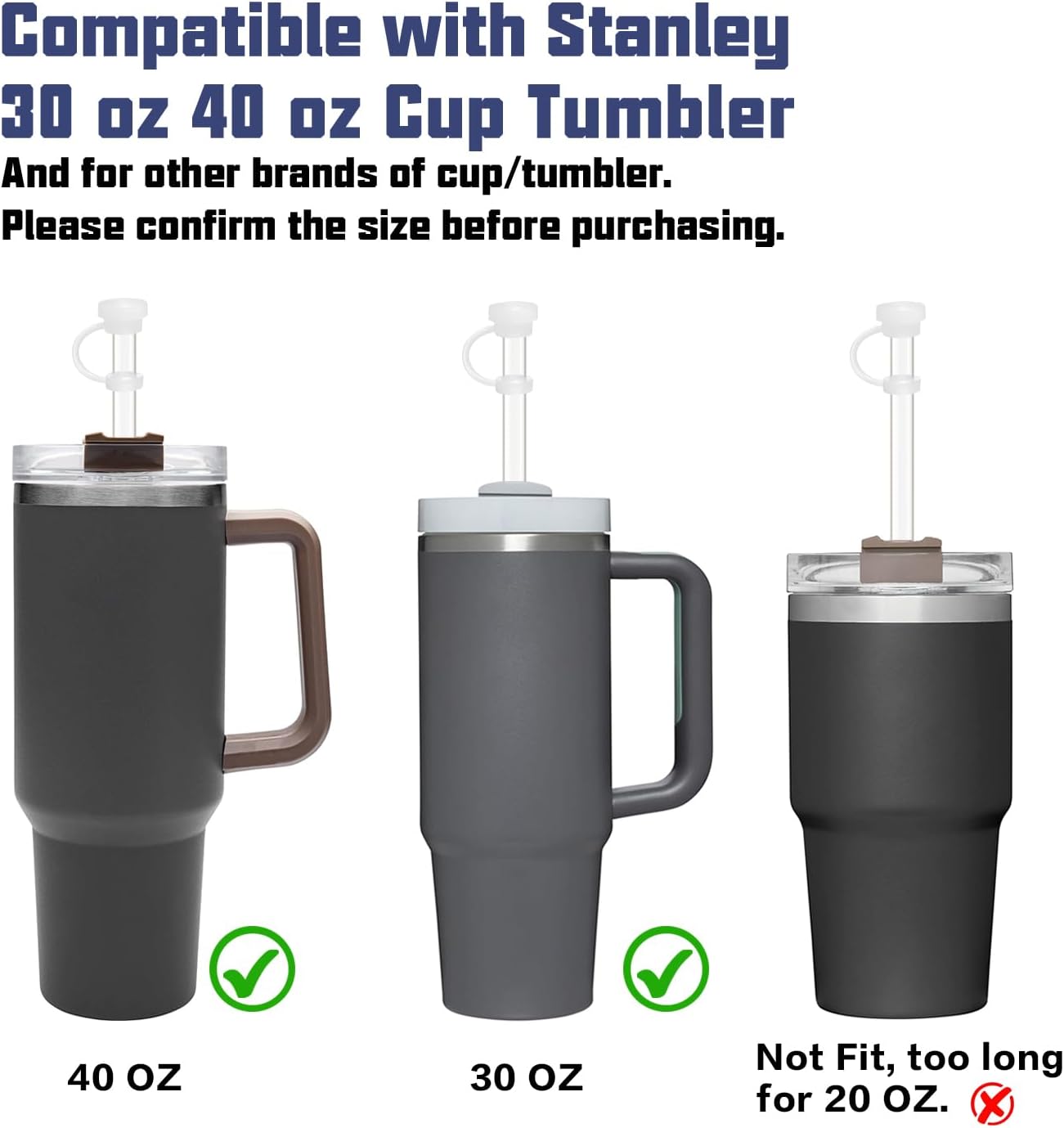 Replacement Straw Compatible with Stanley 40 oz 30 oz Cup Tumbler, 6 Pack Reusable Straw with Cleaning Brush, Plastic, Clear