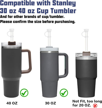 Replacement Straw Compatible with Stanley 40 oz 30 oz Cup Tumbler, 6 Pack Reusable Straw with Cleaning Brush, Plastic, Clear