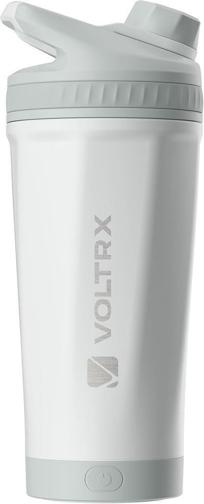 VOLTRX ChillMix Shaker Bottle Insulated Stainless Steel - USB C Rechargeable Electric Protein Shake Mixer, Shaker Cups for Protein Shakes and Meal Replacement, Chrome Steel, 16 oz