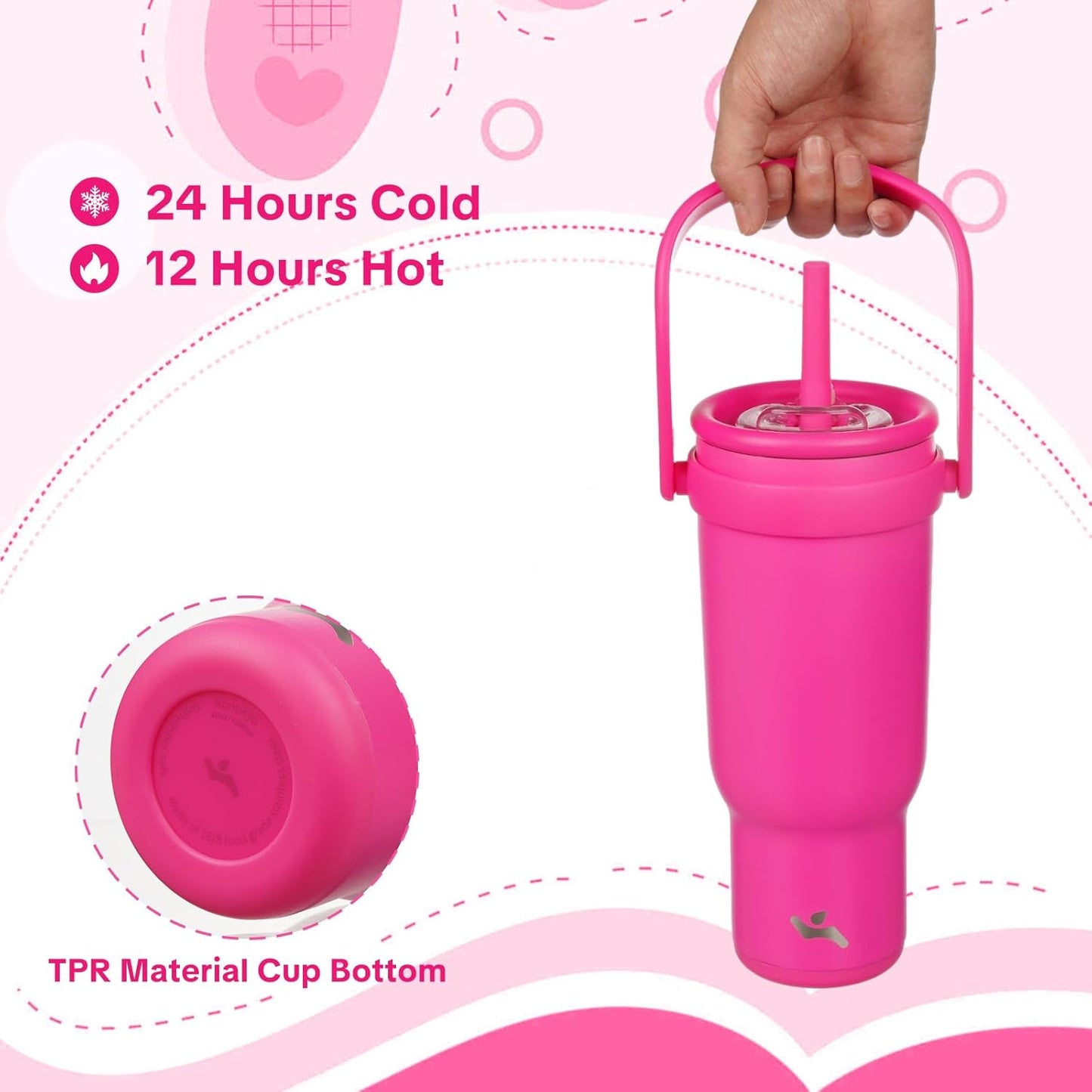Konokyo 30 oz Tumbler with Side Handle, Insulated Water Bottle with Straw and 2 in 1 Lid, Stainless Steel Cup Travel Coffee Mug for Sports Office Gym,Purple