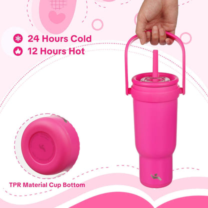 Konokyo 30 oz Tumbler with Side Handle, Insulated Water Bottle with Straw and 2 in 1 Lid, Stainless Steel Cup Travel Coffee Mug for Sports Office Gym,Purple