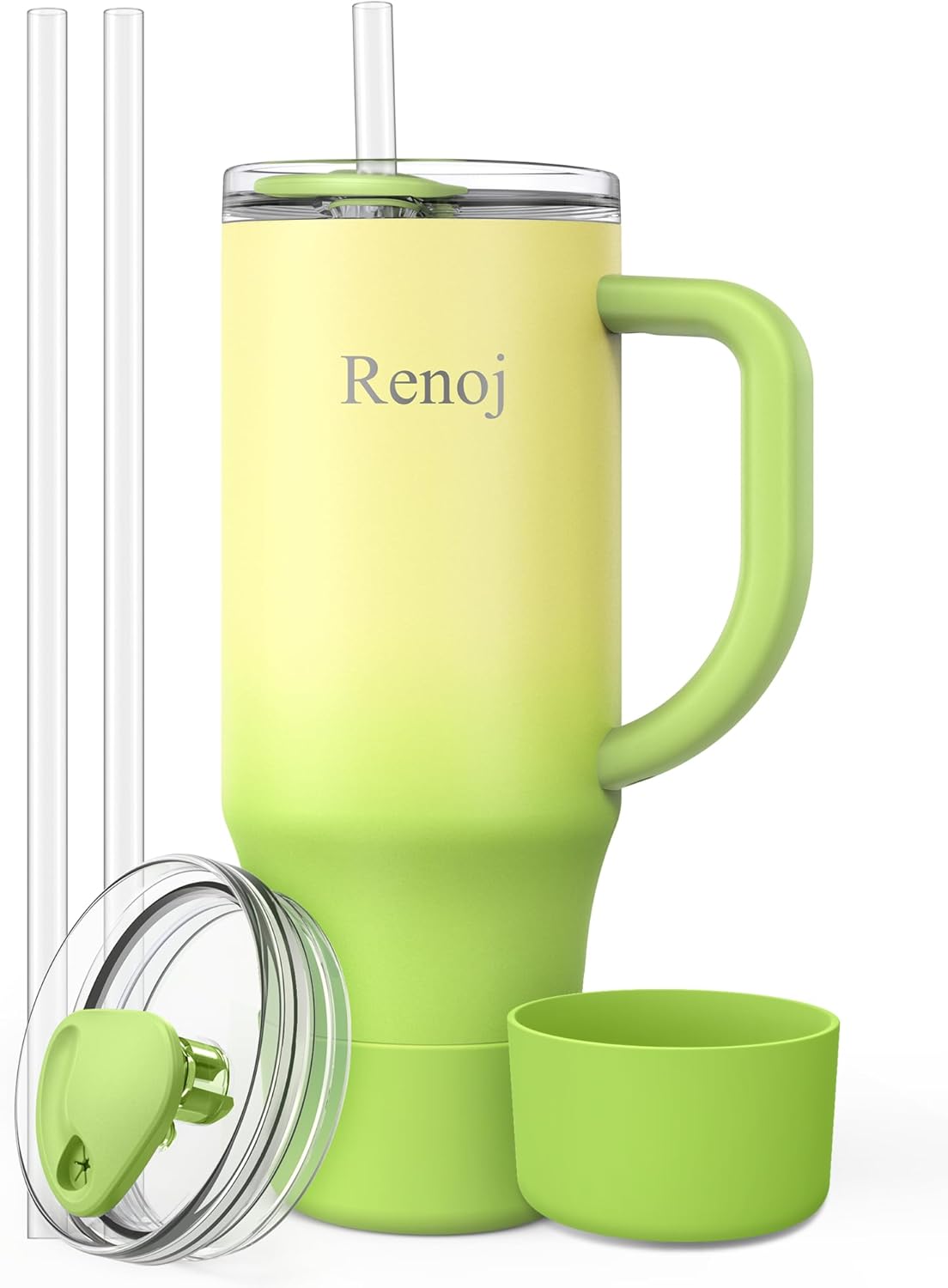 Renoj Insulated Mug 100% Leak Proof Insulated Water Bottle for Iced Coffee & Hot Drinks - Fits Car Cup Holder, Ideal Gift, 2 Straws & Silicone Boot - SnapShift Pink 32 oz