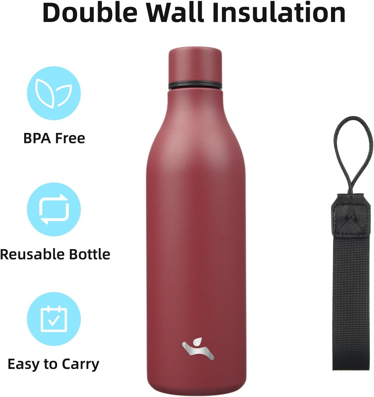 Konokyo Insulated Water Bottle with Strap,18 oz Double Wall Stainless Steel Vacuum Bottles Metal Water Flask,Macaron Green - Colors B