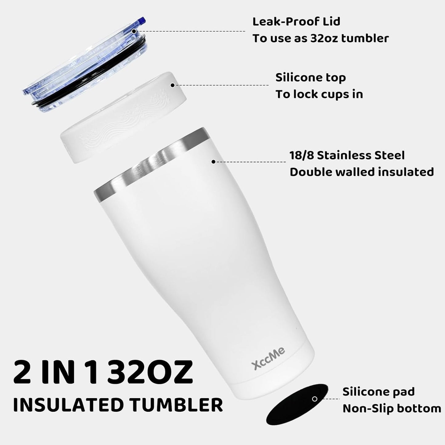 Universal Iced Coffee Sleeve,32oz Double Wall Stainless Steel Insulator Fits 16-32oz Starbucks/Dunkin/McDonalds Cups,Reusable Iced Coffee Cup Holder,Leak-Proof Tumbler for Hot,Cold Drink