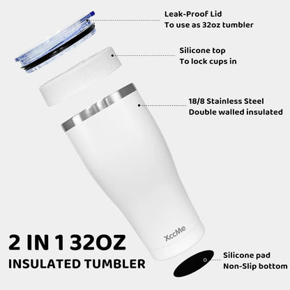 Universal Iced Coffee Sleeve,32oz Double Wall Stainless Steel Insulator Fits 16-32oz Starbucks/Dunkin/McDonalds Cups,Reusable Iced Coffee Cup Holder,Leak-Proof Tumbler for Hot,Cold Drink