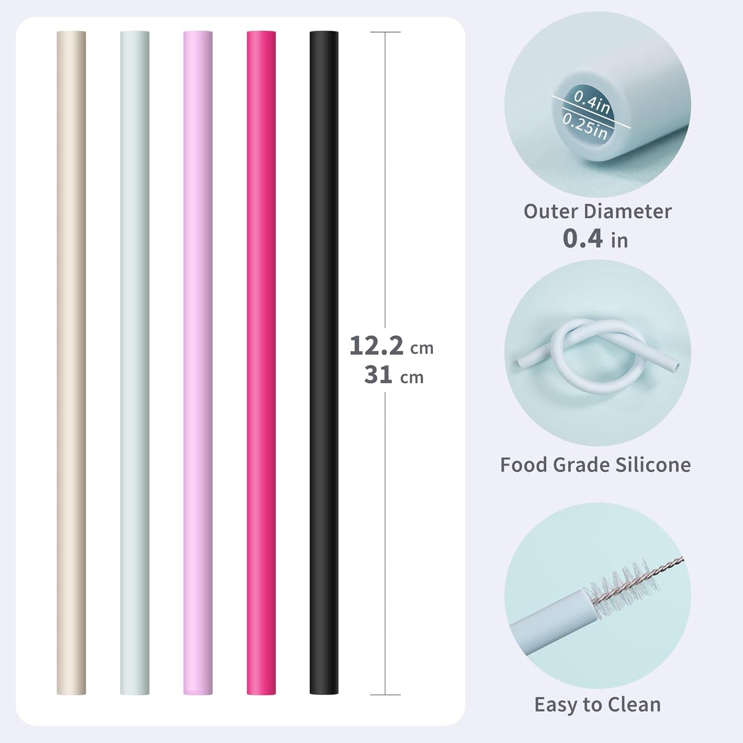 Reusable Silicone Straws for Stanley/Simple Modern 40 oz Tumbler, 12.2 Inch Extra Large Rubber Drinking Straws for 20/30/40/50/64 oz Tumbler, Cleaning Brush