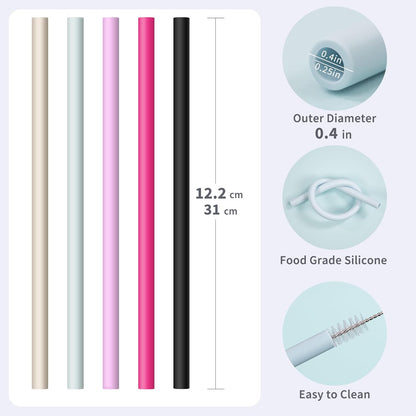 Reusable Silicone Straws for Stanley/Simple Modern 40 oz Tumbler, 12.2 Inch Extra Large Rubber Drinking Straws for 20/30/40/50/64 oz Tumbler, Cleaning Brush