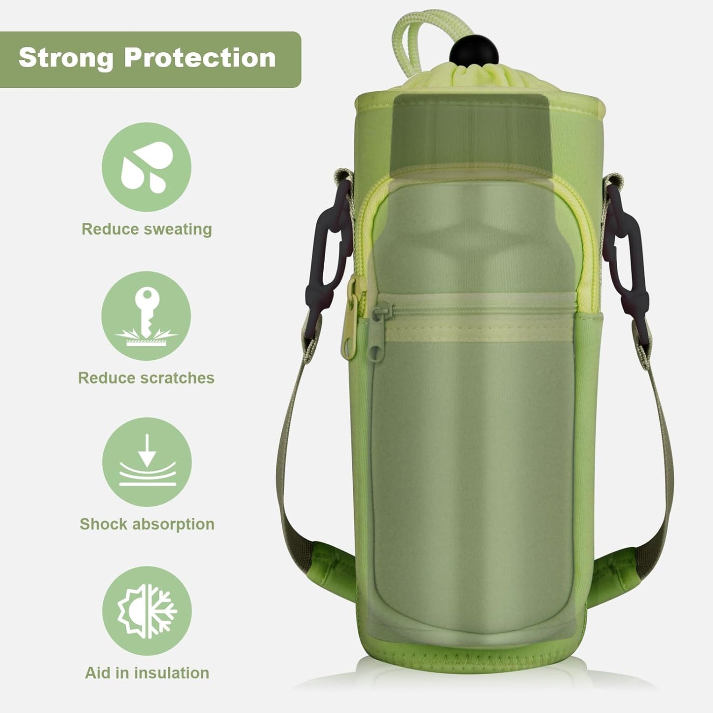 Water Bottle Holder with Strap, Water Bottle Carrier Bag with Phone Pocket, Shoulder Hand Strap Insulated Neoprene 32/40 oz Water Bottle Sleeve for Walking Hiking Camping Gym