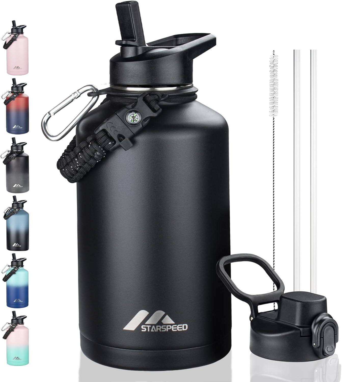 StarSpeed 32oz Insulated Water Bottle with Straw Lid, Stainless Steel Double Walled Vacuum Water Flask, Wide Mouth Sports Water Bottle for Gym Camping Hiking, Indigo Black