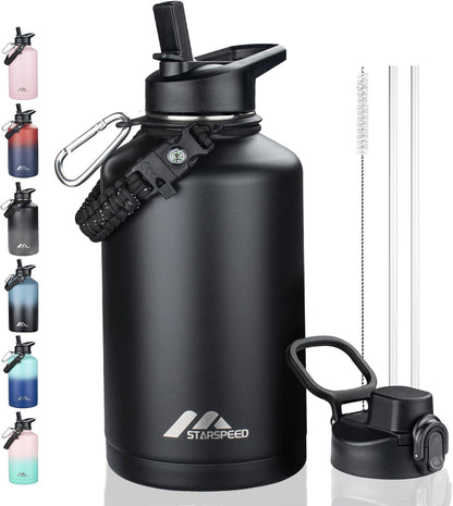 StarSpeed 32oz Insulated Water Bottle with Straw Lid, Stainless Steel Double Walled Vacuum Water Flask, Wide Mouth Sports Water Bottle for Gym Camping Hiking, Indigo Black