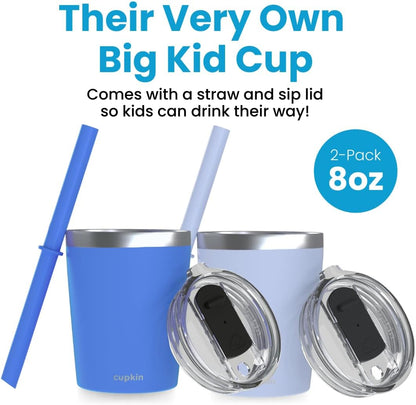 CUPKIN Stainless Steel Insulated Tumbler with Lid and Straw, 20 oz Stainless Steel Cups, Set of 2 Travel Coffee Mug for Adults, Iced Coffee Cup with Lid, Tumbler for Travel (Coral + Yellow)