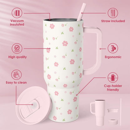 SANDJEST Pickleball 40oz Tumbler With Handle and Straw, Pickleball Queen Insulated Stainless Steel Travel Coffee Mug for Women Girls Players, Gift Idea for Birthday Christmas Mothers Day