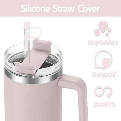 6PCS Silicone Straw Covers Cap Compatible with Stanley Cup 30-40 oz Tumbler with Handle 10mm Straw Toppers，Dust-Proof Reusable Straw Cover for Stanley Cup Accessories (Black)