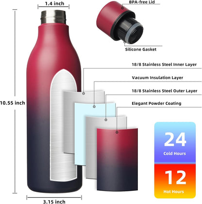 BJPKPK Insulated Water Bottles, 18 oz Stainless Steel Metal Water Bottle with Strap, BPA Free Leak Proof Jugs, Mugs, Flasks, Reusable Thermal Flasks for Sports & Travel, Black - Colors A