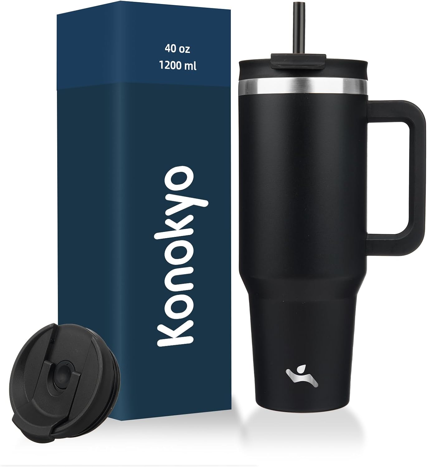 Konokyo 30 oz Tumbler with Handle and 2 Straws,2 in 1 Lid Insulated Water Bottle Stainless Steel Travel Coffee Mug,Sky