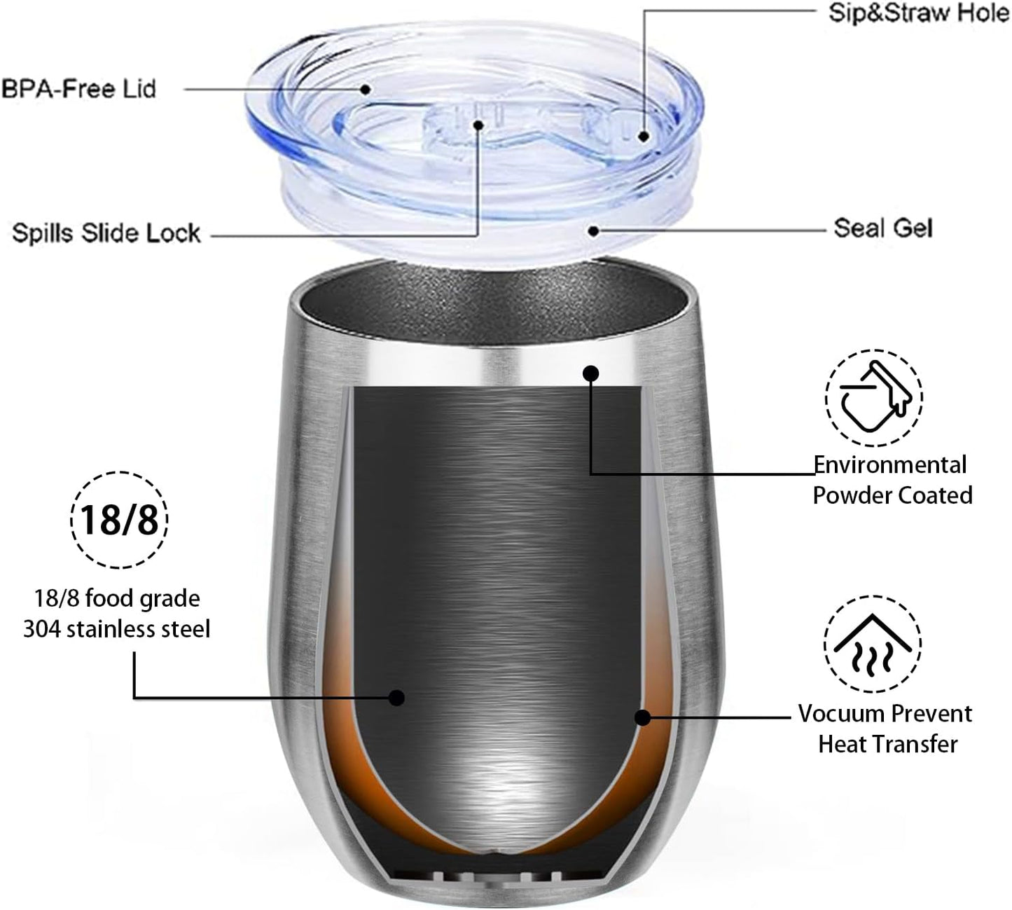 MEZMUT 12 Oz Insulated Wine Tumbler with Lid Double Wall Vacuum Stainless Steel Wine Glass Coffee Mug Insulated Tumbler Cup for Champaign, Cocktail, Beer (Black, 1 Pack)