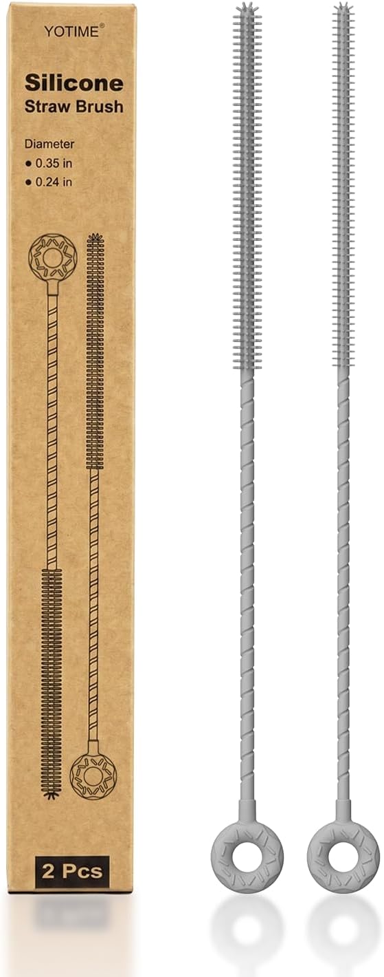 YOTIME Silicone Straw Cleaner Brush, 2 Pcs Reusable Straw Brush(6mm+9mm) for Cleaning Narrow & Wide Straws, Tumblers, Blue