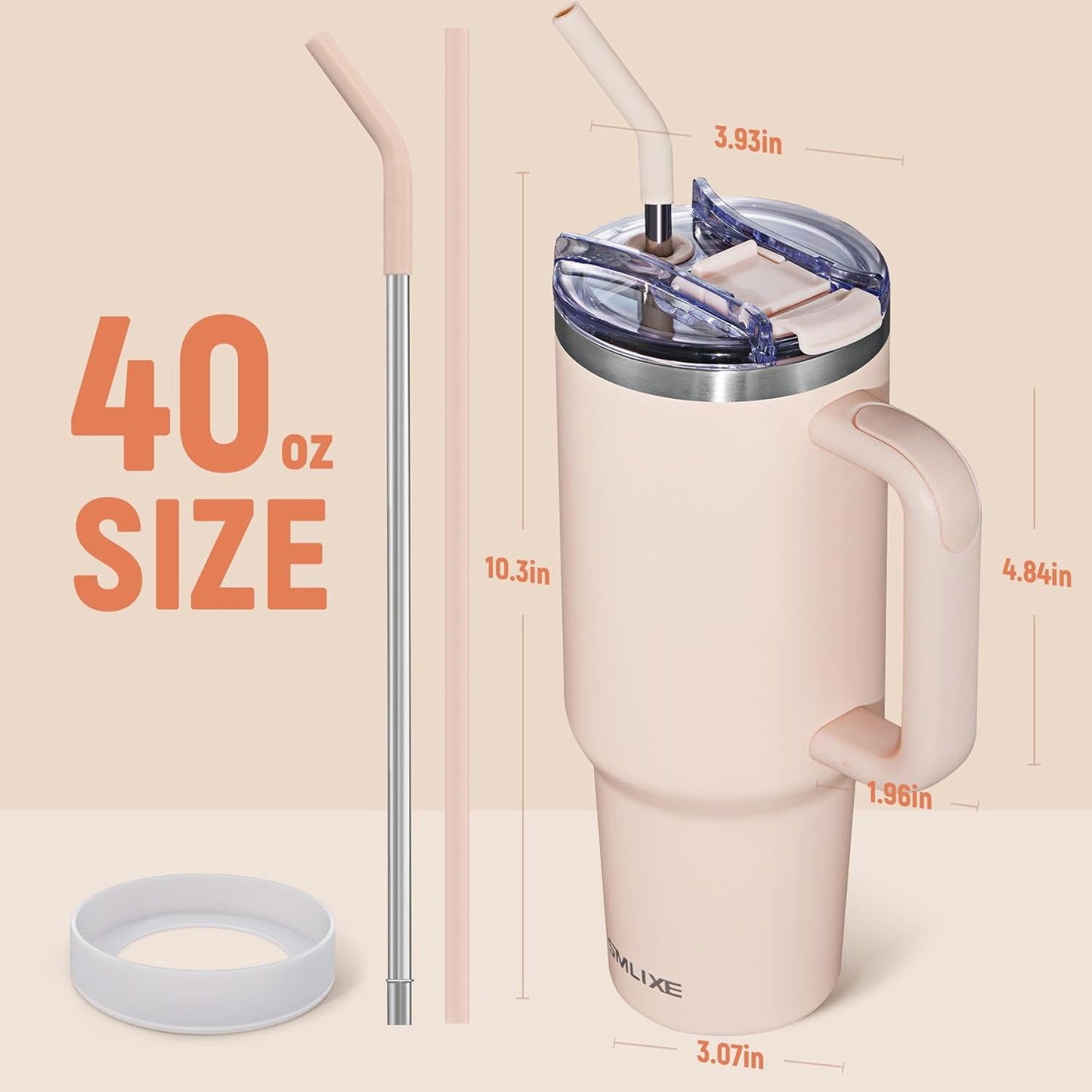 40 oz Tumbler with Handle and Straw Lid,Insulated Reusable Stainless Steel Water Bottle Travel Mug，Cupholder Friendly Double Wall Vacuum Sealed Cup (Black)