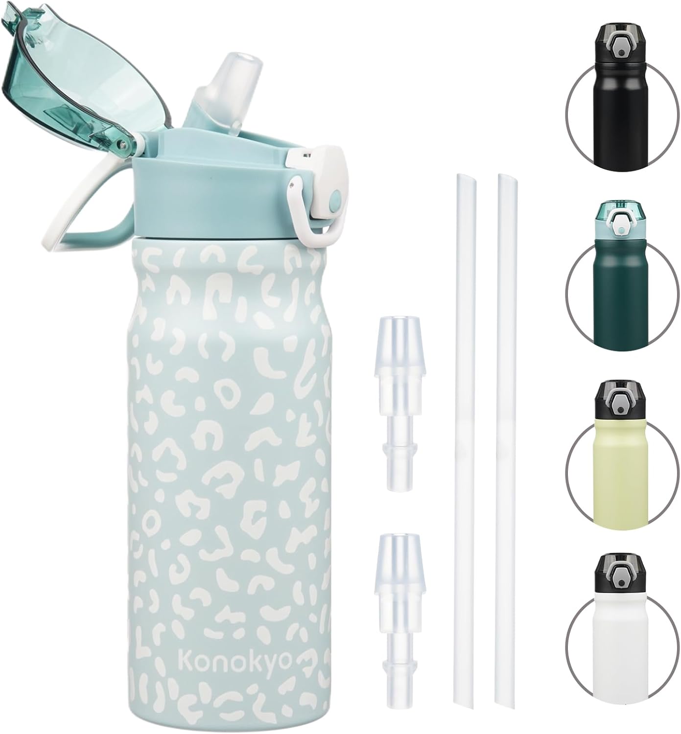 Konokyo 18 oz Insulated Water Bottle with Straw Lid, Stainless Steel Vacuum Sports Water Bottle, Leak-Proof Reusable Metal Flask with Carry Loop, BPA-Free Travel Bottle for Gym, School, Office