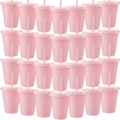 Sieral 30 Pack Cups with Lids and Straws Kids Tumbler with Straw Reusable Water Bottle Iced Coffee Travel Mug Adults Plastic Cups for Parties 16 oz (Candy Colors)