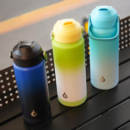BJPKPK Insulated Water Bottle with Straw Lid, 18oz Thermo Water Bottles with Soft Nozzle, Flex Handle & Non-slip Boot, BPA Free Leak Proof Stainless Steel Metal Thermo, Tumblers, Cups,Sea Salt