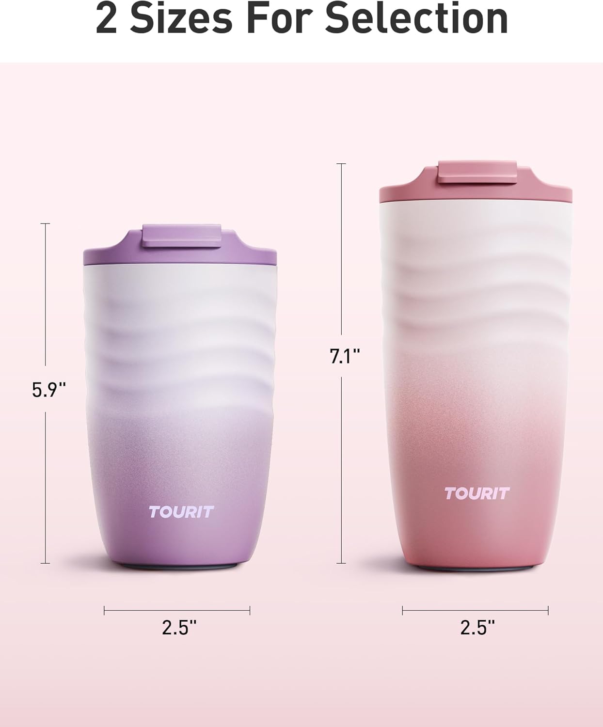 TOURIT 16 oz Travel Coffee Mug, Vacuum Insulated Stainless Steel Tumbler with Ripple-Wave Anti-Slip Grip, Built-in Silicone Bottom for Quiet & Stable, Leak-Proof Lid, Fits Car Cup Holder, Khaki