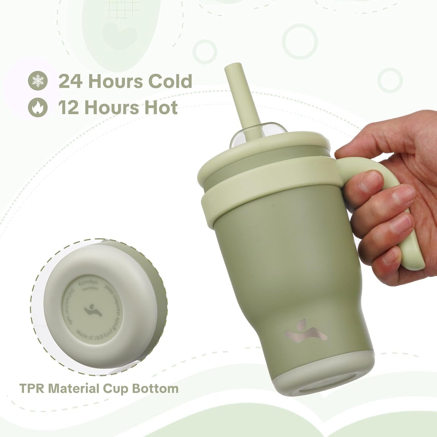 Konokyo 30 oz Tumbler with Side Handle, Insulated Water Bottle with Straw and 2 in 1 Lid, Stainless Steel Cup Travel Coffee Mug for Sports Office Gym,Purple