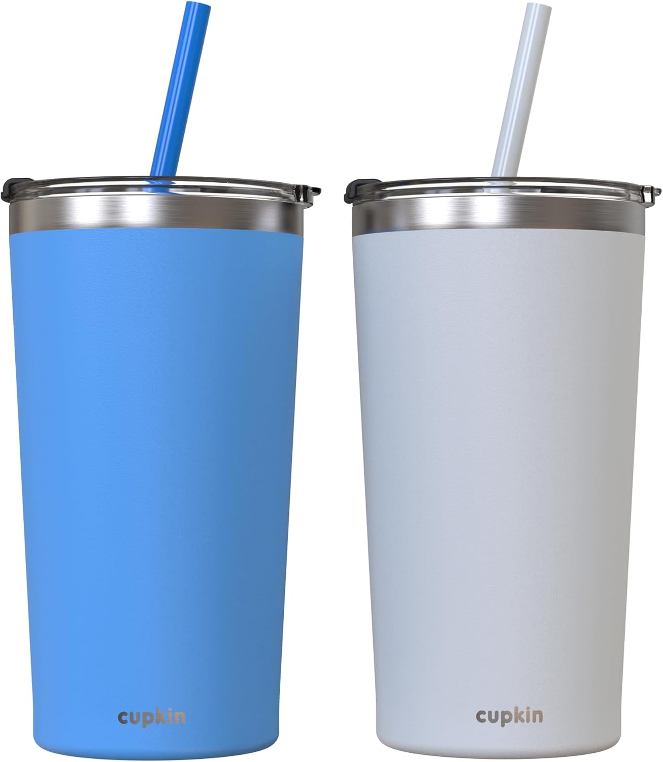 CUPKIN Stainless Steel Insulated Tumbler with Lid and Straw, 20 oz Stainless Steel Cups, Set of 2 Travel Coffee Mug for Adults, Iced Coffee Cup with Lid, Tumbler for Travel (Coral + Yellow)
