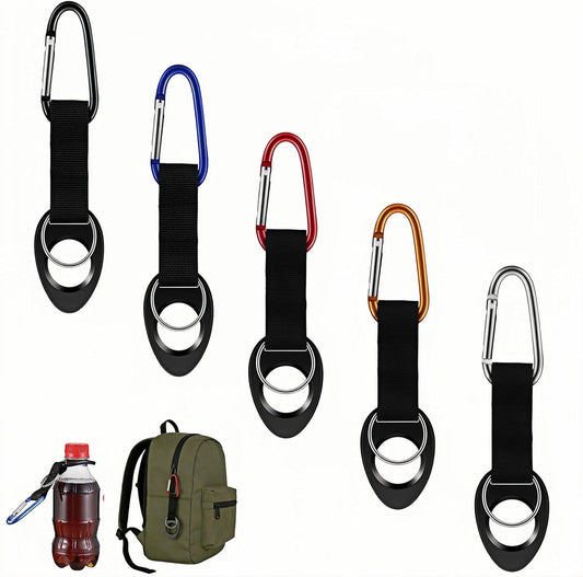 Multi-functional Durable Silicone Water Bottle Holder with Carabiner Clip & Key Ring, Fits 12-25 oz Bottles, Elastic Strap for Hiking, Camping, Cycling, Travel, Outdoor Gear (5-Pack Assorted Colors)