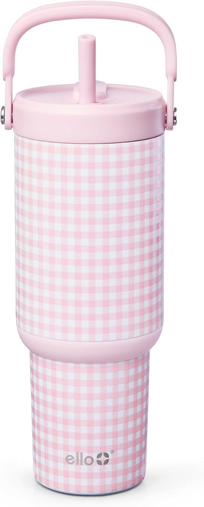 Ello Oasis Go+ 26oz Tumbler with Top Handle and Retracting Straw | Reusable Insulated Stainless Steel Cup, 100% Leakproof Water Bottle, 24 Hours Cold, Cup Holder Friendly For Travel | Wild Rasberry