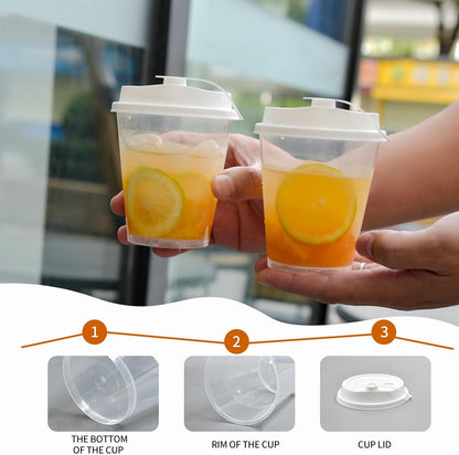 100 Sets Bulk Frosted Disposable Hard Plastic Cups With Straws Lids,90mm Disposable Bubble Boba Milk Tea ToGo Cups Cold Hot Plastic coffee Boba Tea Business TakeAway Supplies (16, ounces)