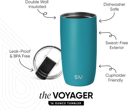 Simple Modern Voyager Tumbler with Flip Lid | Travel Coffee Mug | Insulated Stainless Steel Cold Brew Iced or Hot Coffee Cup | Gifts for Women Men Her Him | 16oz, Almond Birch