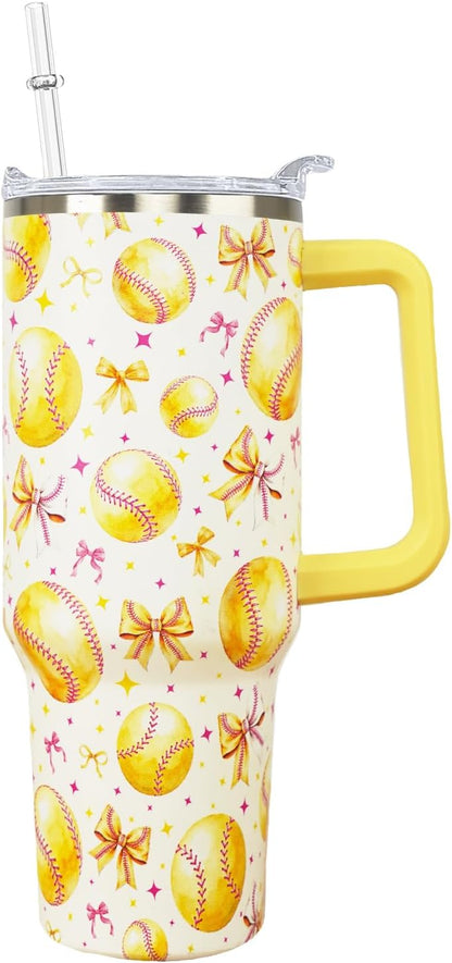 Ceovfoi 40 oz Pickleball Coffee Mug Vacuum Insulated Travel Tumbler with Handle, Lid & Straw - Perfect Pickleball Gifts for Players, Coaches, Lovers | Pickleball Accessories