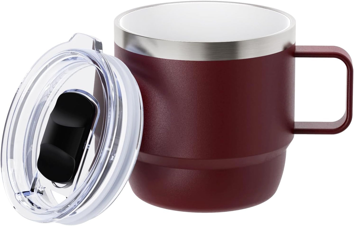 Zenbo 8 oz Small Coffee Mug with Magnetic Sliding Lid & Handle, Ceramic-Lined 18/8 Stainless Steel, Double-Wall Vacuum Insulated Espresso Coffee Cup, Stackable & Dishwasher Safe, White