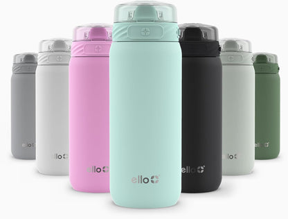 Ello Cooper 22oz Stainless Steel Water Bottle with Straw and Carry Handle, Double Walled and Vacuum Insulated Metal, Leak Proof Locking Lid with Soft Silicone Spout, Reusable, BPA Free, Lilac