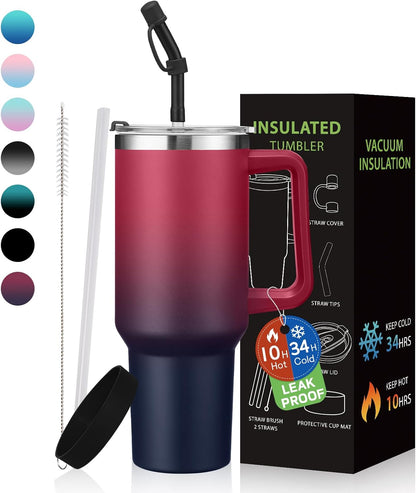 BENZZO 40 oz Tumbler with Handle and Straw Lid Travel Mugs Insulated for Hot and Cold Water Bottle Stainless Steel Coffee Cups