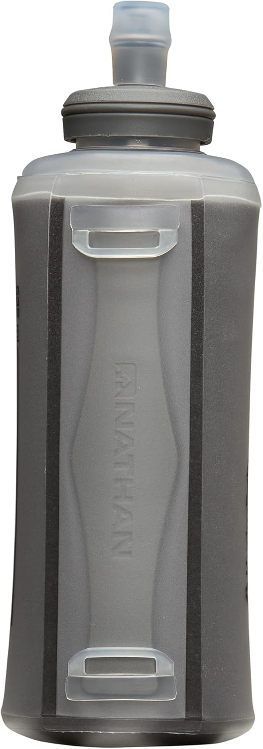 Nathan Handheld Soft Flask 18oz - Exo-Draw Insulated Collapsible Bottle - Grip-Free Strap & Rigid ExoSpine for Comfort/Support - Breathable Mesh Strap - Ideal Running/Hiking, Pinnacle, Black