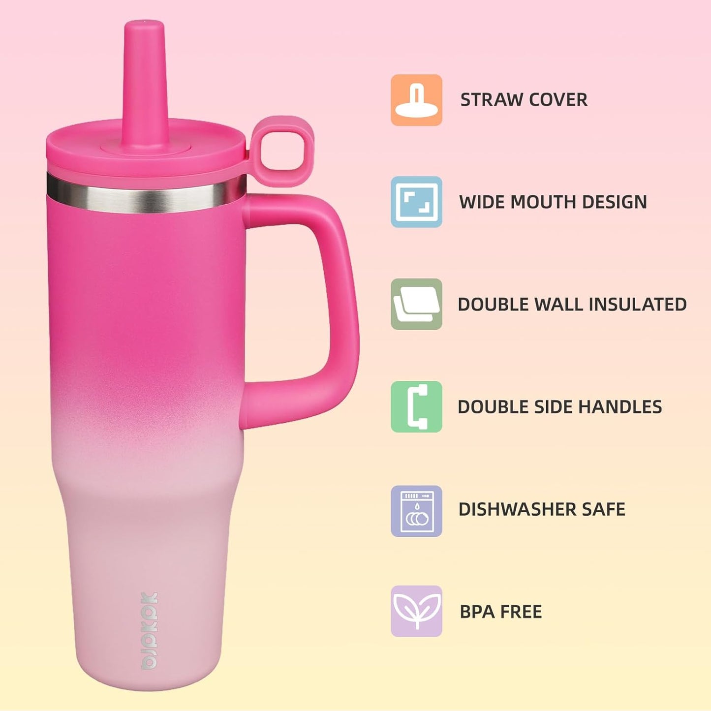 BJPKPK 50oz Insulated Tumbler with Handle Stainless Steel Travel Coffee Mug with Lid Reusable Large Water Bottle with Straw,Sky