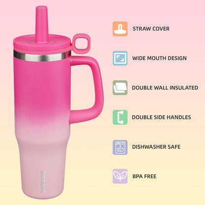 BJPKPK 50oz Insulated Tumbler with Handle Stainless Steel Travel Coffee Mug with Lid Reusable Large Water Bottle with Straw,Sky
