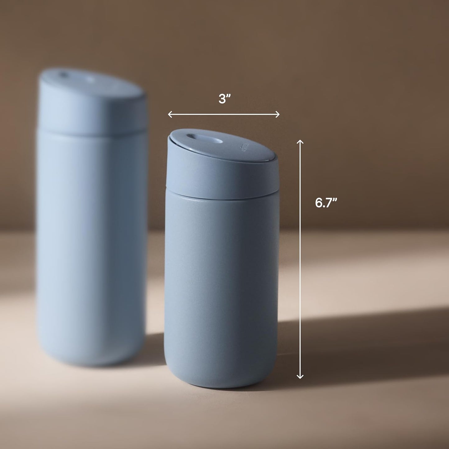 Fellow 12 oz Carter Slide Travel Mug – One-Handed Slide Lid, Vacuum Insulated Stainless Steel Tumbler with Ceramic Interior for Hot and Cold Drinks, Leak-Proof and Dishwasher Safe, Hazy Blue