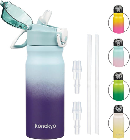 Konokyo 18 oz Insulated Water Bottle with Straw Lid, Stainless Steel Vacuum Sports Water Bottle, Leak-Proof Reusable Metal Flask with Carry Loop, BPA-Free Travel Bottle for Gym, School, Office