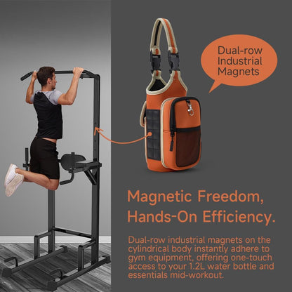 VAKAER Magnetic Gym Bag, Water Bottle Carrier Holder with Phone Pocket & Adjustable Strap,10 Ultra-Strong Magnets Stick to Fitness equipment, Workout Accessories Pouch for Women & Men